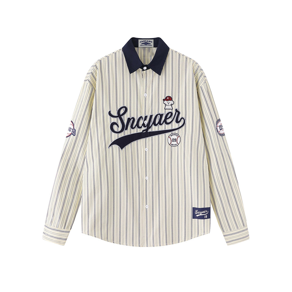 Striped embroidered long-sleeved shirt