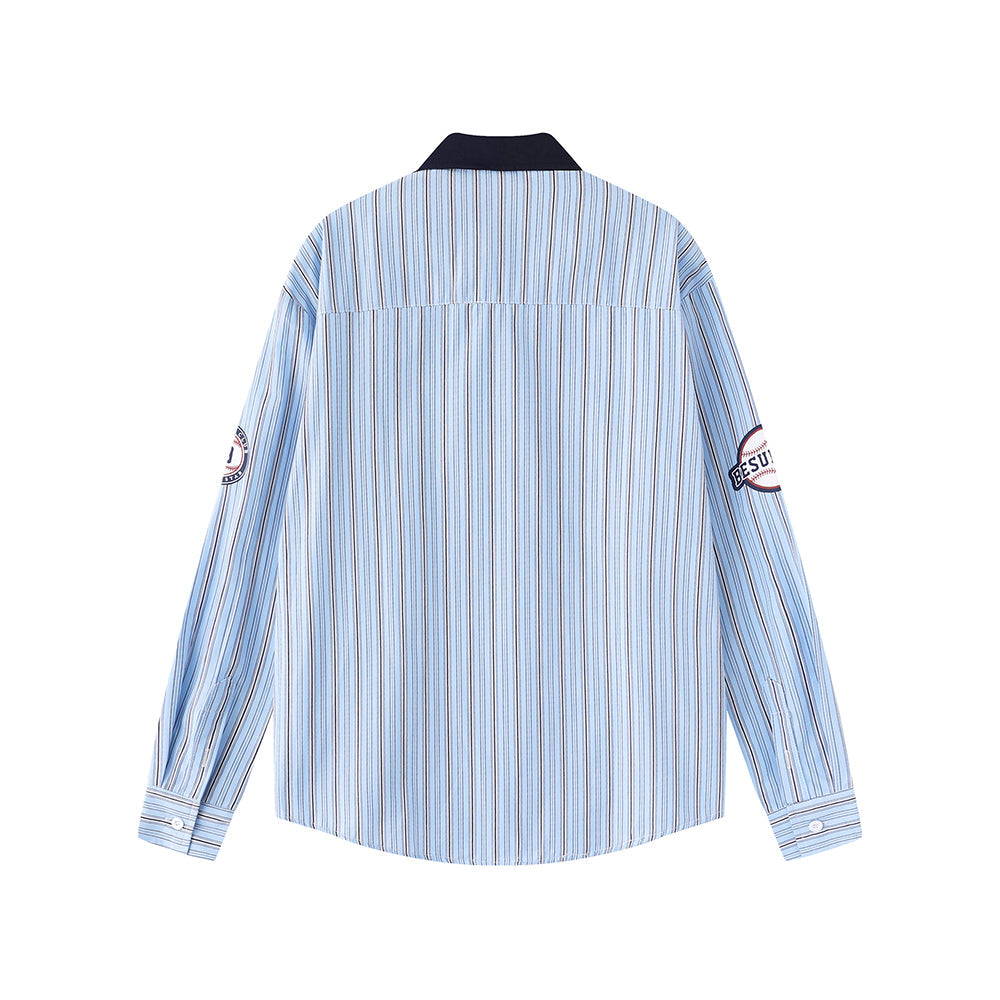 Striped embroidered long-sleeved shirt