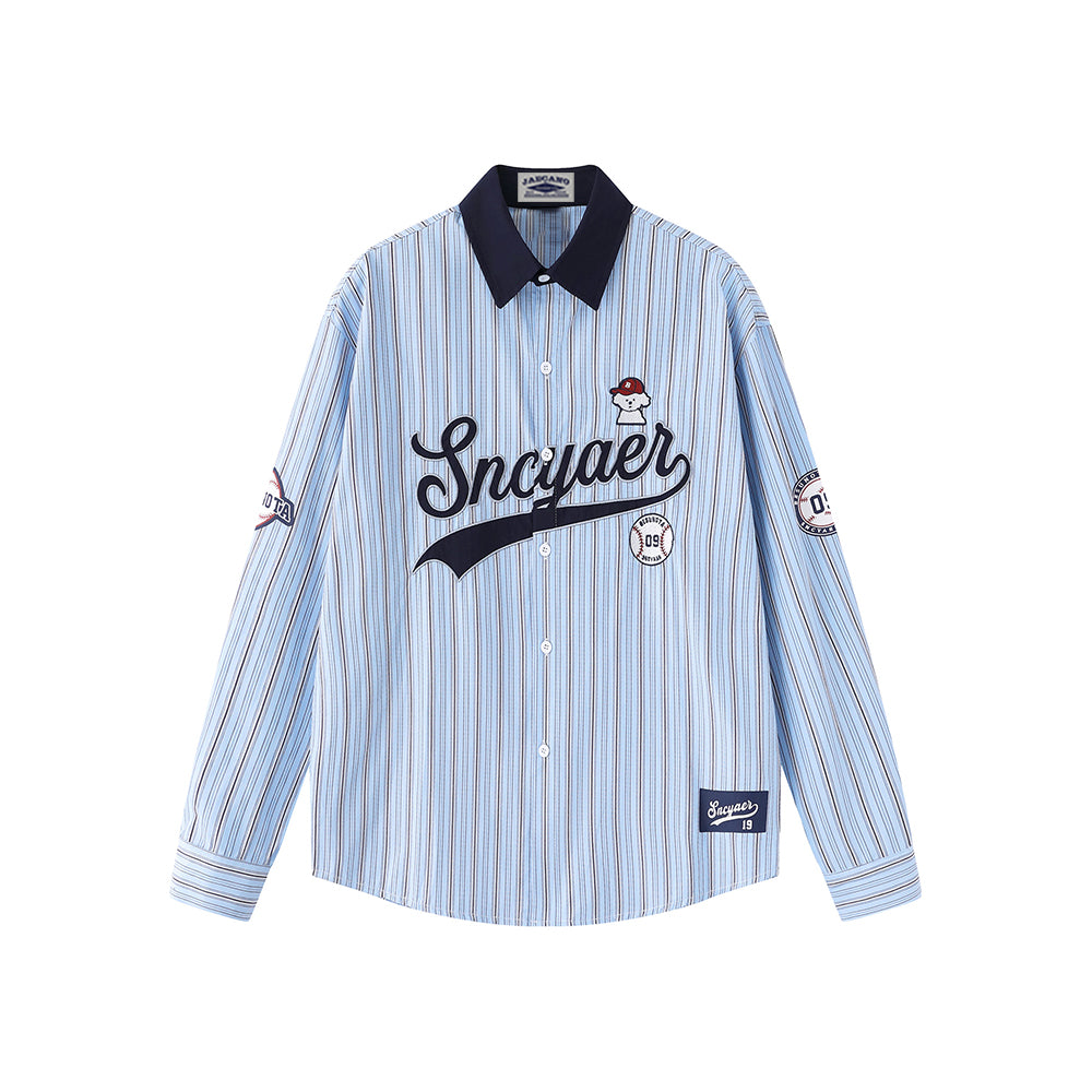 Striped embroidered long-sleeved shirt